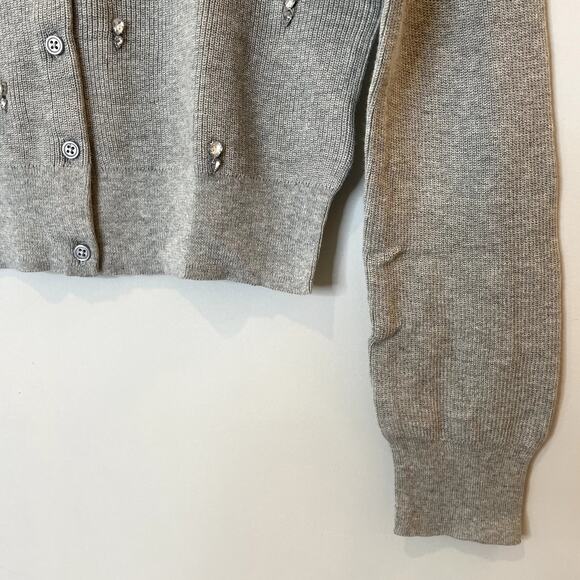 J.Crew Collection Embellished Cardigan Sweater Cotton Holiday CD379 Grey 12 13 - Picture 6 of 14